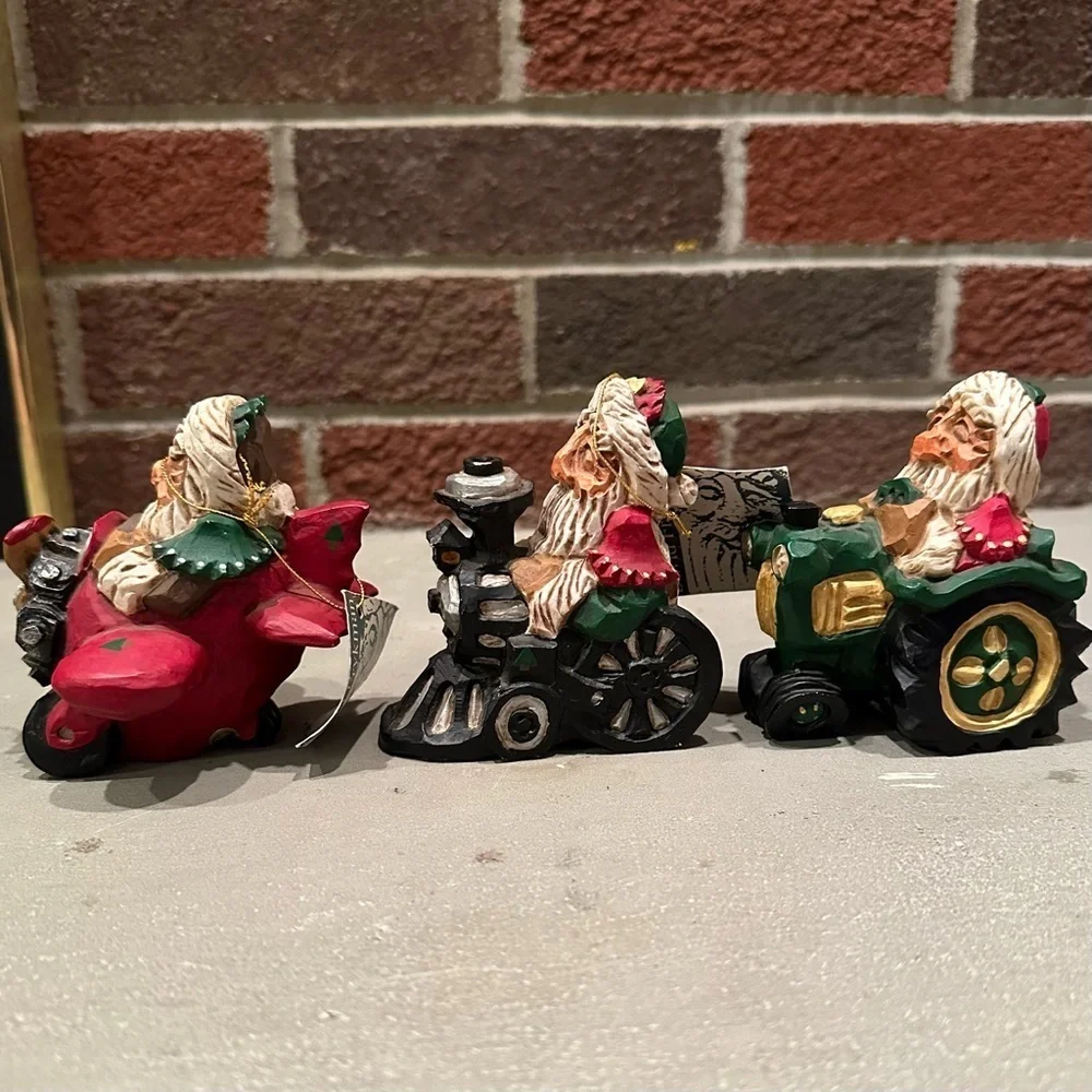 *SET 3pc* Vintage 1997 David Frykman Resin Santa on Tractor Plane & Train figure